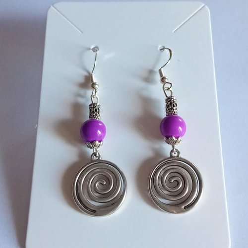 Boucles d'oreilles "lilas" – perles de verre 6 mm & breloques argentées