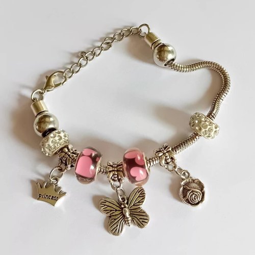 Bracelet "rock & rose" – style pandora acier inox