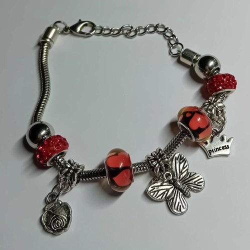 Bracelet "rubis custom" – style pandora rouge & acier inox