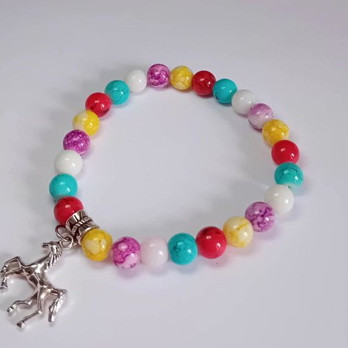 Bracelet "élan sauvage" – perles multicolores & breloque cheval