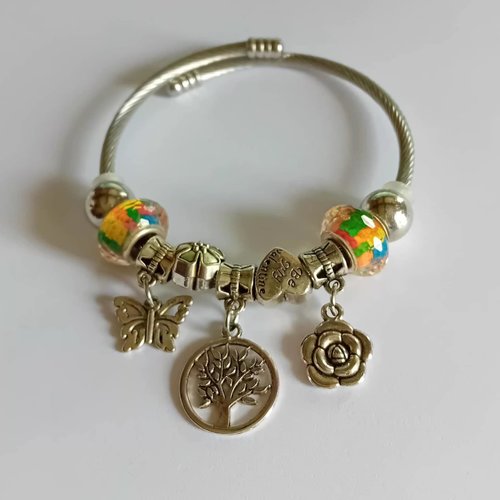 Bracelet jonc modulable "my story" – style pandora en acier inox