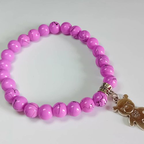 Bracelet "sweet bear" – perles violettes & breloque ourson