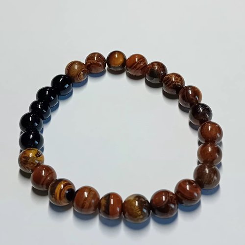 Bracelet mixte en œil de tigre et onyx