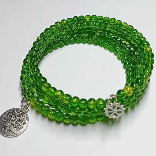 Bracelet cristal vert facetté – argenté (fin & scintillant)