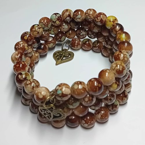 Bracelet vintage marron – cœurs romantique