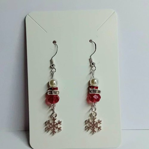 ️ boucles d'oreilles "flocon étincelant" & rouge cristal