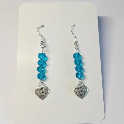 Boucles d'oreilles cœurs bleu ciel été