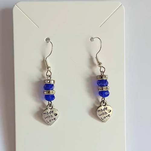 Boucles d'oreilles cœurs cristal bleu marine