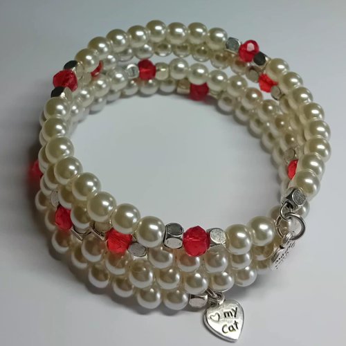 Bracelet multi-tours perles – chams cœur “made with love”
