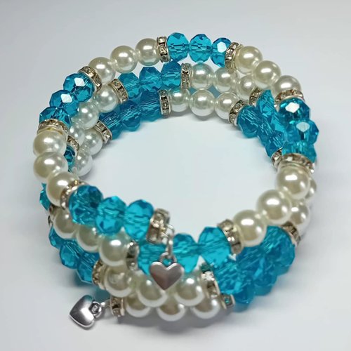 Bracelet perles & cristaux turquoise – chams cœur