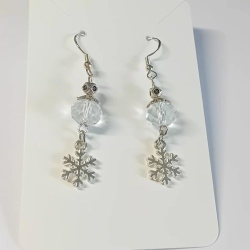 Boucles d’oreilles cristal transparent – flocon argenté