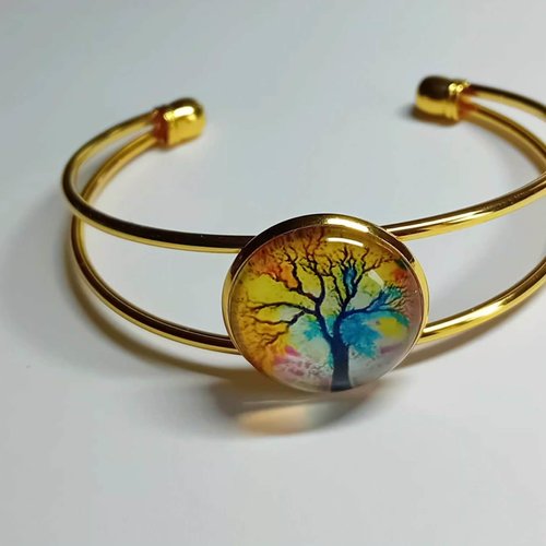Bracelet jonc "arbre de vie - explosion de couleurs"