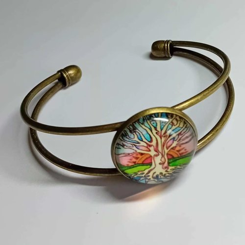 Bracelet  cabochon arbre de vie coloré