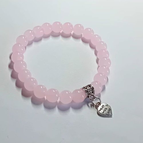 Bracelet perles de pierre quartz rose