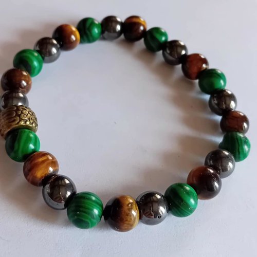 Bracelet bicolore en œil de tigre et malachite