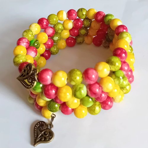 Bracelet "éveil bohème" – verre multicolore & bronze