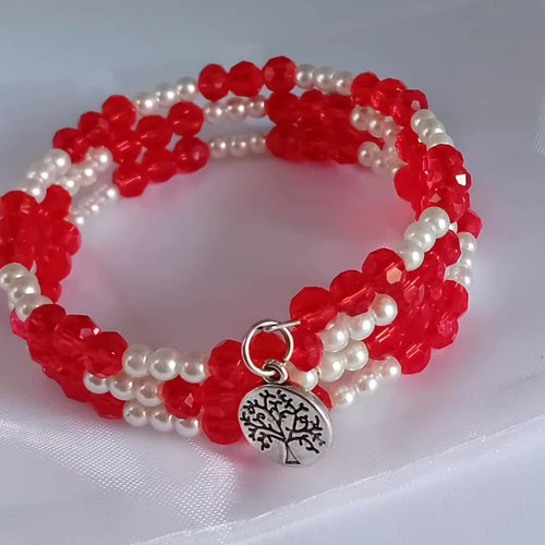 Bracelet "passion nacrée" – rouge & perles d'eau