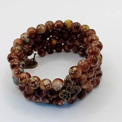 Bracelet "cœur bohème" – bronze & verre marron