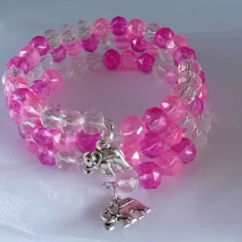 Bracelet  "sagesse rose" – cristal & éléphants