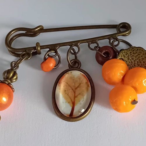 Broche "arbre de lumière" – mandarine & bronze