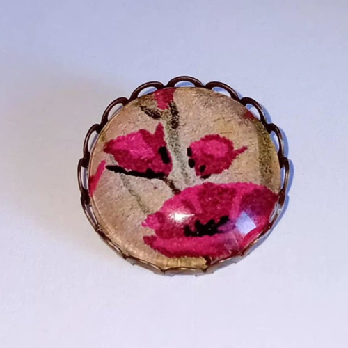 Broche "éclat des prés" – coquelicot sous verre