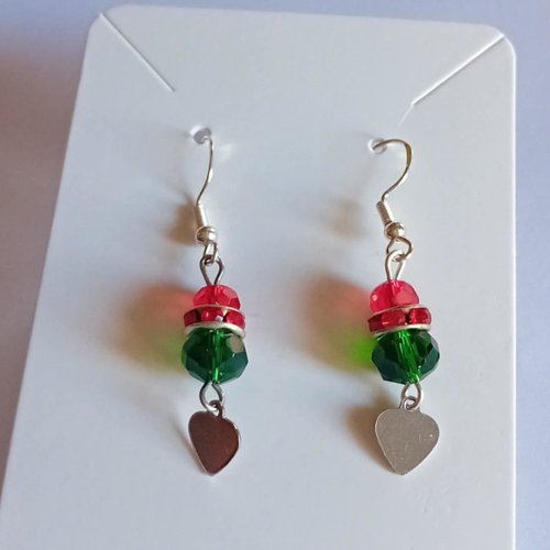 Boucles d'oreilles "cœur étincelant" – duo rouge & vert