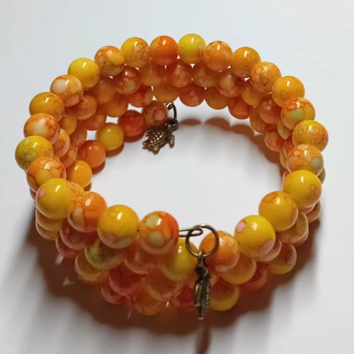 Bracelet multi rangs perles jaunes & orangées – style bohème solaire