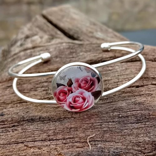 Bracelet rigide motif roses