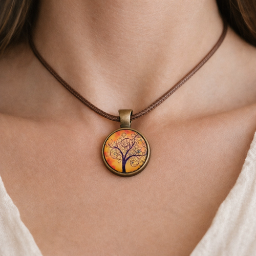 Collier arbre de vie – bronze & faux cuir