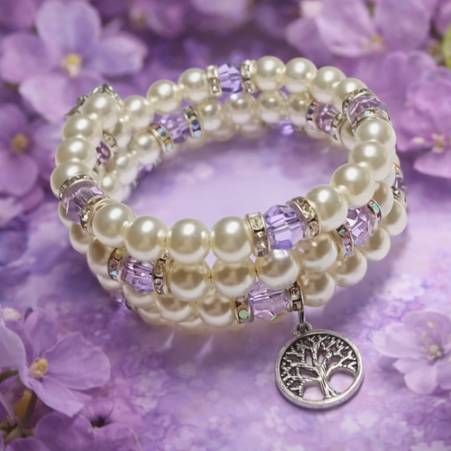Bracelet perles d’eau & cristal violet