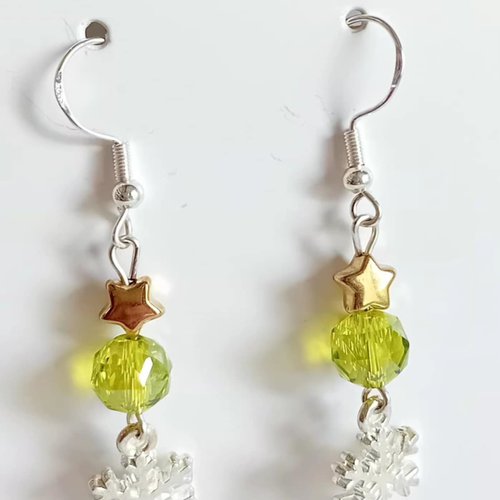Boucles d'oreilles flocons de neige & etoile dorée