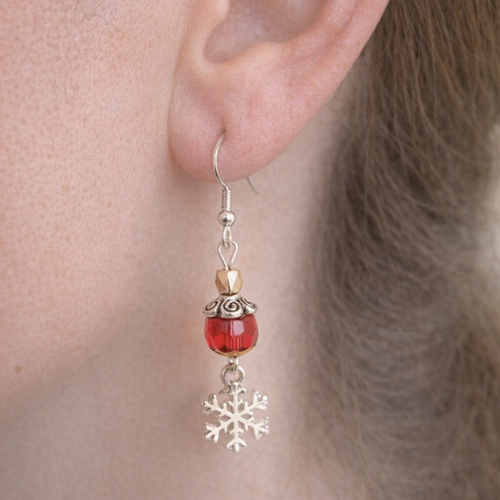 Boucles d'oreilles flocons argent 925 et cristal rouge