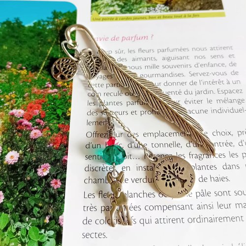 Marque-page biche & feuilles – argent & cristal