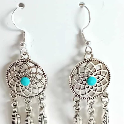 Boucles d'oreilles pendantes "attrape-rêves" – argent 925 & acier inox