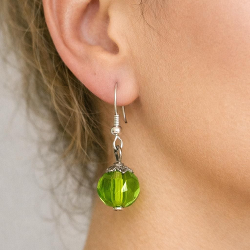 Boucles d'oreilles pendantes "solitaire" – cristal vert 10 mm & argent 925