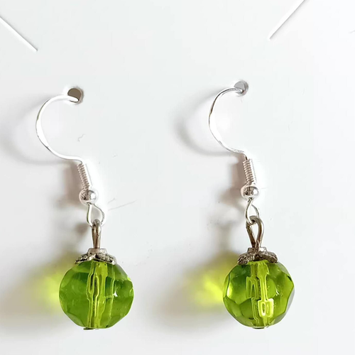 Boucles d'oreilles pendantes "solitaire" – cristal vert 10 mm & argent 925