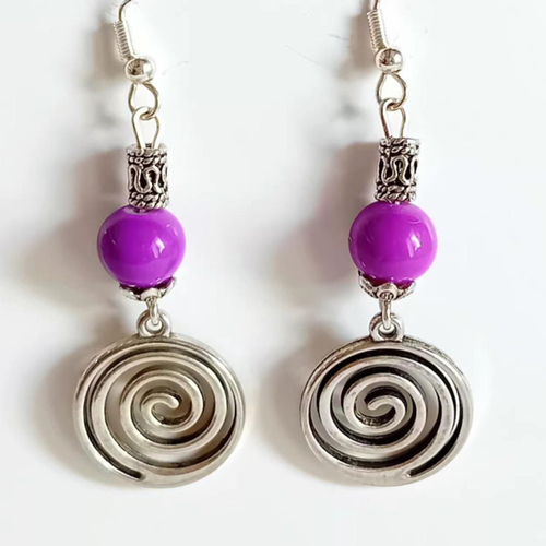 Boucles d'oreilles "lilas" – perles de verre 6 mm & breloques argentées