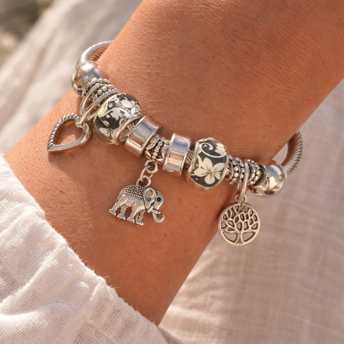 Bracelet jonc – acier inoxydable & charms assortis