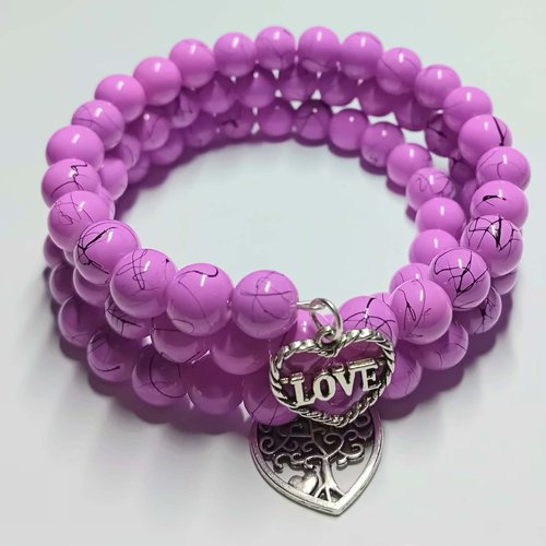 Bracelet lilas pastel – cœurs argentés (léger & romantique)