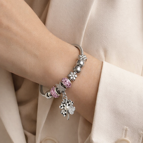 Bracelet de charme argenté et rose
