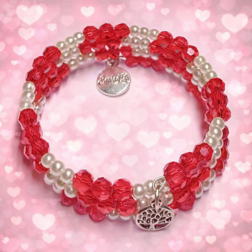 Bracelet cristal rouge & perles d’eau – argenté (contraste & élégance)