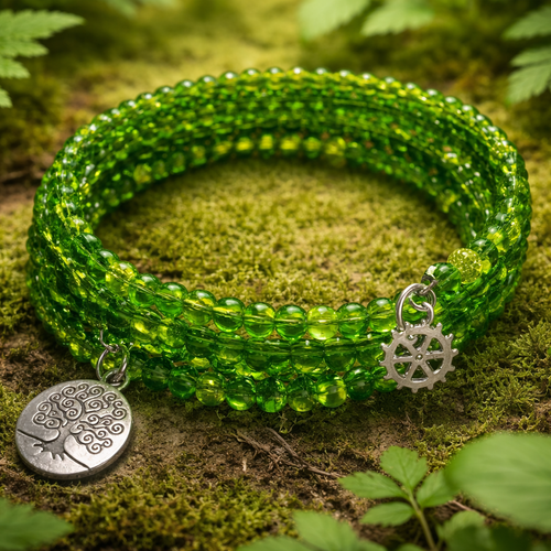 Bracelet cristal vert facetté – argenté (fin & scintillant)