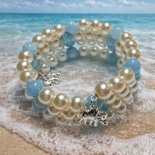 Bracelet perles d’eau & verre – argenté (caractère & élégance)