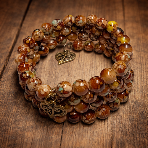 Bracelet vintage marron – cœurs romantique