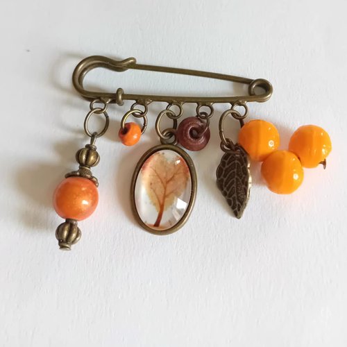 Broche "arbre de lumière" – mandarine & bronze