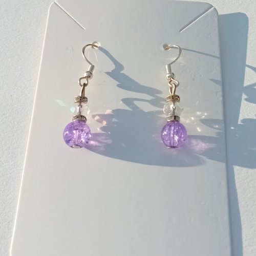 Boucles d'oreilles violet et blanc argent 925