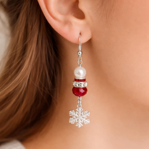 ️ boucles d'oreilles "flocon étincelant" & rouge cristal