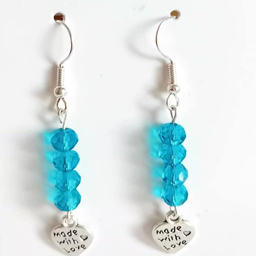 Boucles d'oreilles cœurs bleu ciel été