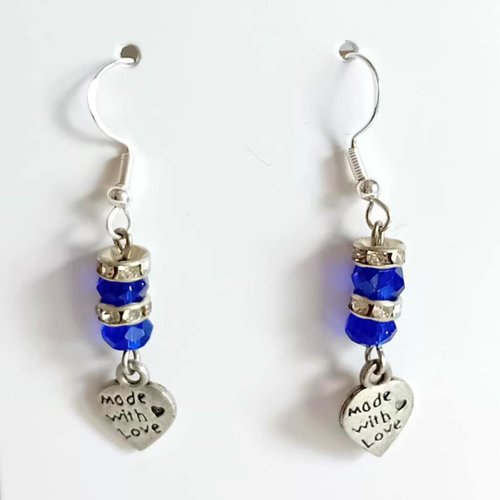 Boucles d'oreilles cœurs cristal bleu marine