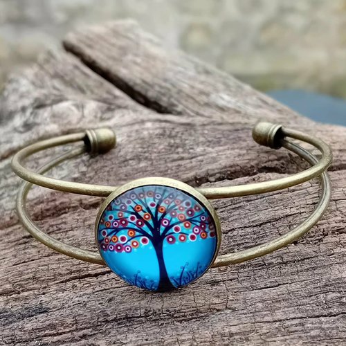 Jonc "arbre de vie cabochon" multi couleurs